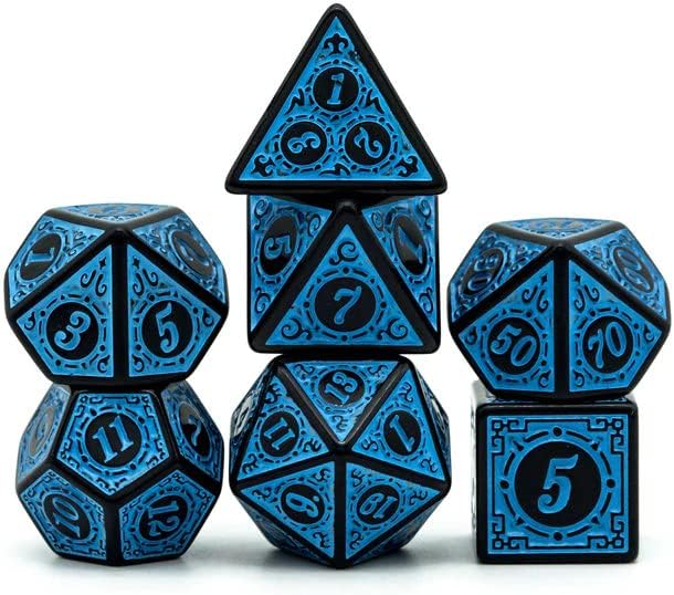 Dados Rpg Conjunto Com Sete - Runas Preta C/n° Azul Dados Rpg Conjunto Com Sete - Runas Preta C/n° Azul